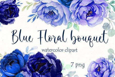 Watercolor Navy Blue Bouquet Clipart Blue Flowers Png Files By