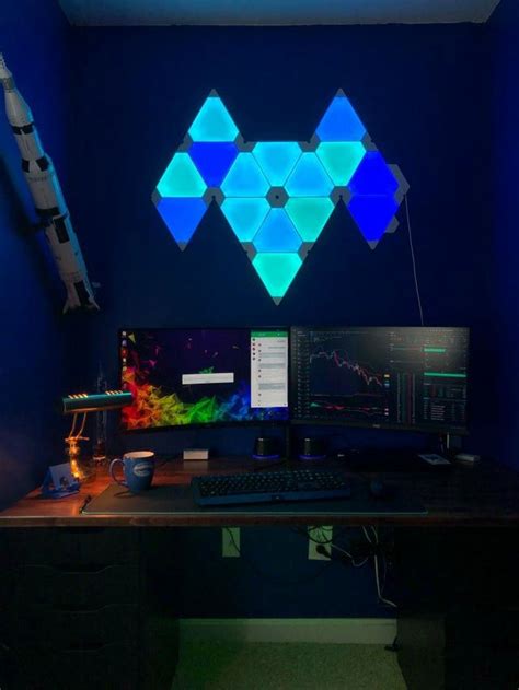 Cool Desktop Setup Using Nanoleaf Light Panels As Wall Light Save This