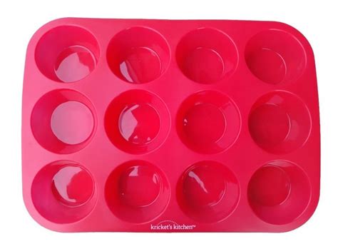 Krickets Kitchen 12 Cup Red Silicone Cupcake Pan Non Stick Muffin