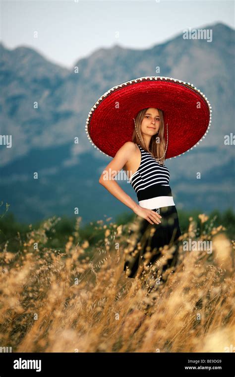 Young Girl With A Sombrero Stock Photo Alamy