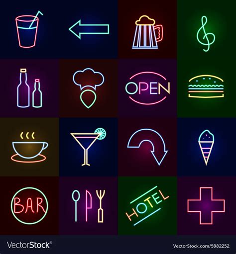 Neon Icons Set Royalty Free Vector Image Vectorstock