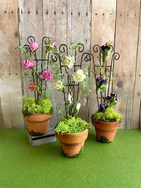 Miniature Rose Trellis In Mossy Pot Miniature Flower Trellis Etsy