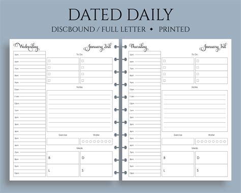 Dated Daily Planner Inserts Schedule To Do List Health Etsy