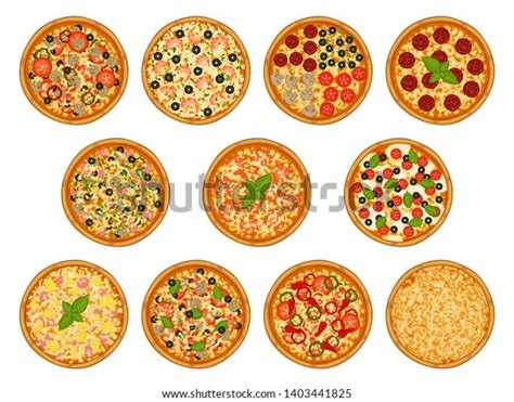Collection Pizza Various Ingredients Margherita Pepperoni Stock Vector