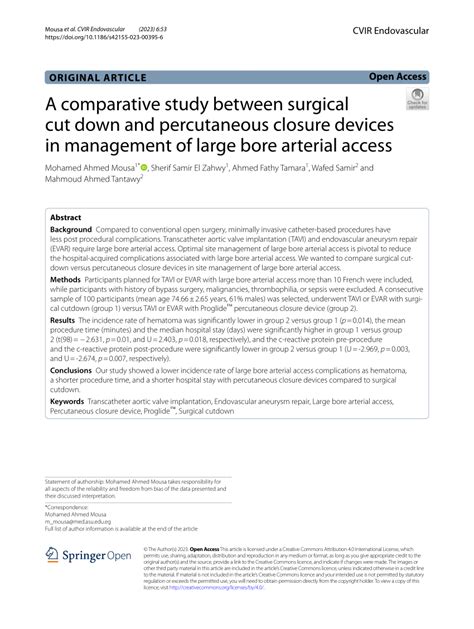 Pdf A Comparative Study Between Surgical Cut Down And Percutaneous