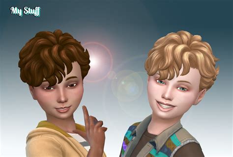Mystufforigin Mid Curly Hai Retextured For Boys ~ Sims 4 Hairs