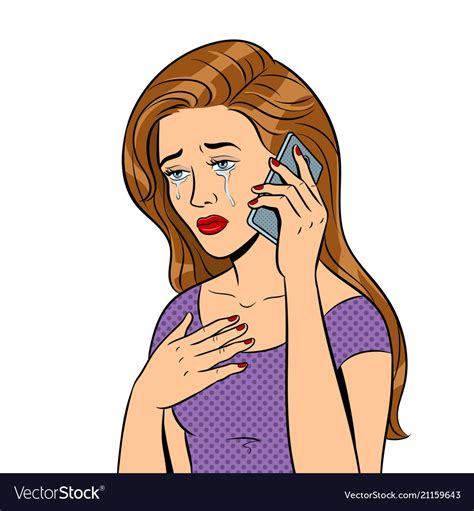 Crying Girl With Phone Pop Art Royalty Free Vector Image