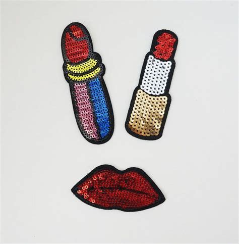 Red Lipstick Lips Sequin Iron On Patch Embroidered Patch Diy Etsy
