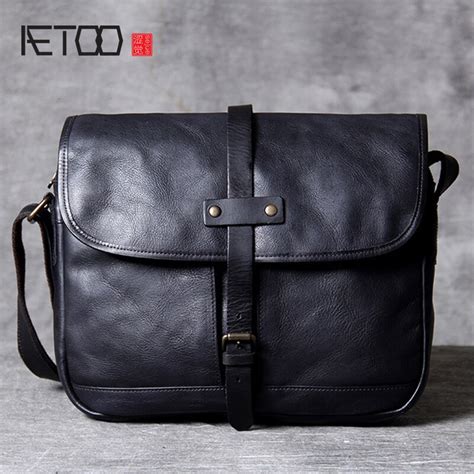 Aetoo Original New First Layer Leather Retro Casual Shoulder Bag Mens Genuine Nature Leather