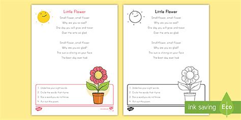 Little Flower Poem Comprehension Activity Twinkl