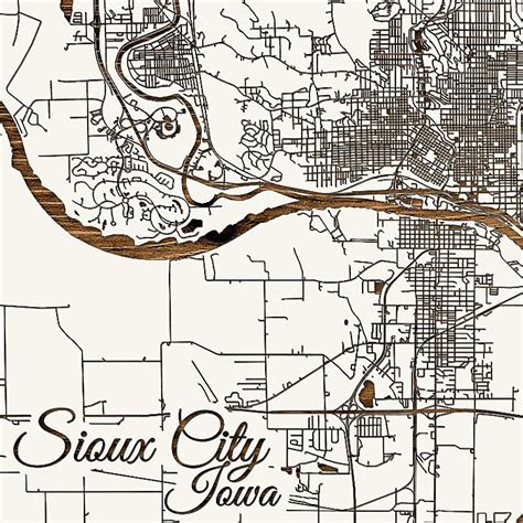 Sioux City Iowa Wooden Map Burnt Laser Cut Wall Map