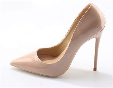 Nude Patent Leather Shoes Women 12cm Pointed Toe High Heel Wedding