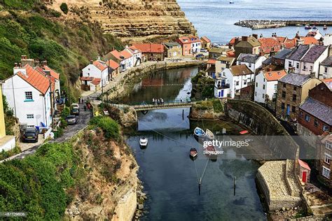 Staithes Beck And Harbour In North Yorkshire England High Res Stock