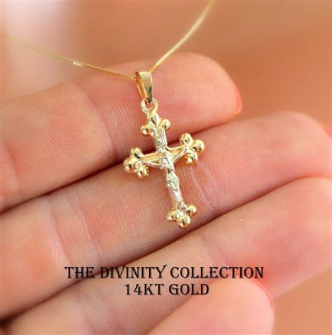 14kt Gold Crucifix Cross Necklace Divinity Jewelry Catholic Gold