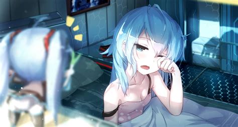 Female Anime Character Anime Sleepy Anime Girls Turquoise Hair Hd Wallpaper Wallpaper Flare