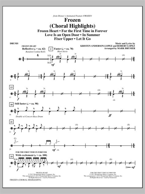 Frozen Choral Highlights Arr Mark Brymer Drums Sheet Music