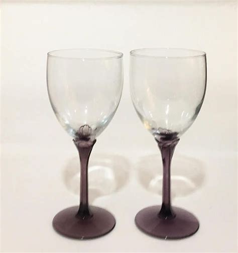 Purple Wine Glasses Pair Of Vintage Purple Stemmed Wine Glasses Toasting Glasses Barware