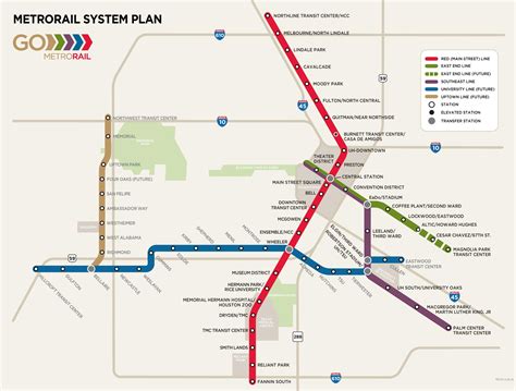 Houston Metro Light Rail Map System Map