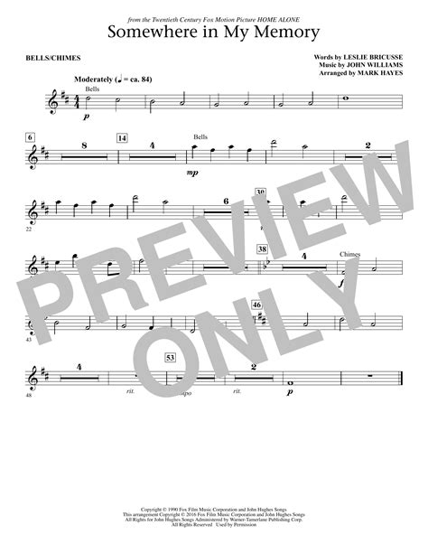 John Williams Somewhere In My Memory Arr Mark Hayes Bells Chimes Sheet Music Notes