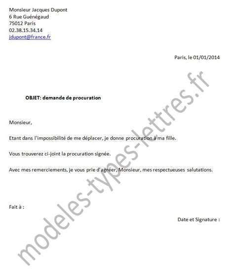 Lettre Procuration Signature Modele De Lettre Type