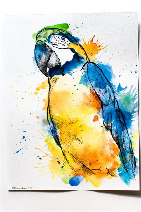 Watercolor Macaw Original 9x12 Fine Art Painting Of Parrot In