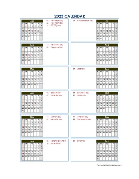 2023 Calendar Template 85 X 11 Inches Vertical Year At A Etsy 2023