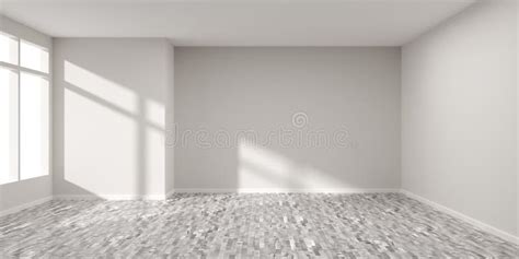 Empty White Room With Blank Walls With Shadow From Window And Grey