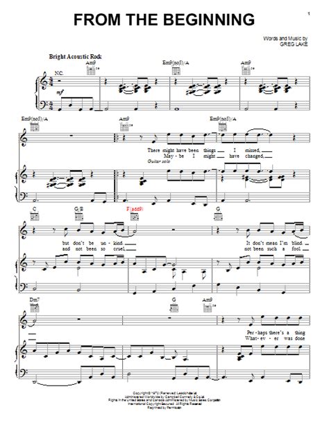 From The Beginning Sheet Music By Emerson Lake And Palmer Piano Vocal