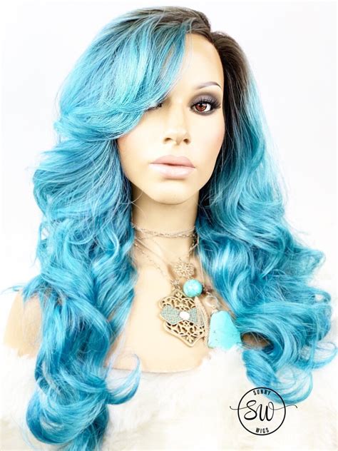 Turquoise Hair Wig Ombré Turquoise Blue Lace Front Wig Dark Etsy