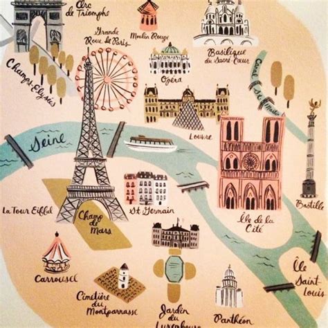 Paris Landmarks In A Cute Map These Are Some Of The Main Landmarks And