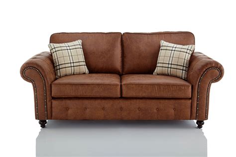 Attached back and loose seat cushions. Oakland Faux Leather 3 Seater Sofa in Brown | Just Sleep On It