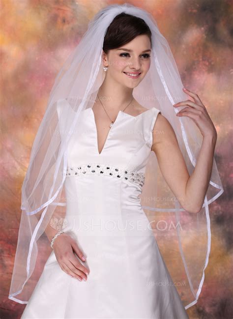 Two Tier Waltz Bridal Veils With Ribbon Edge 006020344 Wedding