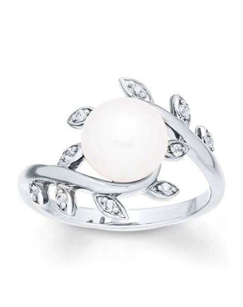 Kay Jewelers Cultured Pearl Ring Lab Created White Sapphires Sterling