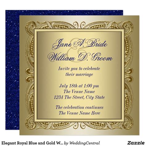 Elegant Royal Blue And Gold Wedding Invitation Zazzle Wedding