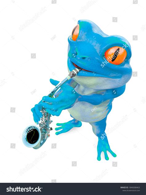 Little Frog Cartoon Playing Saxophone Top Stock Illustration 1846008463