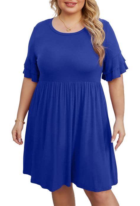 Cueply Plus Size Dress For Women Summer 2023 Double Ruffle Short Sleeve Crew Neck Loose Midi