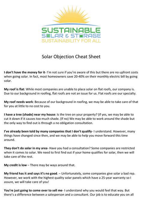 Solar Objection Cheat Sheet Sustainable Solar And Storage