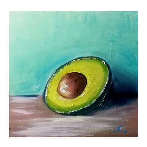 Avocado Painting Original Art Avocado Still Life Daily Etsy