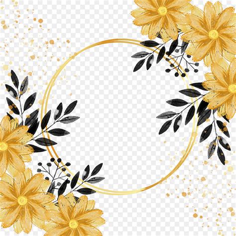 Gold Circle Frame Clipart Transparent Background Black Gold Flower
