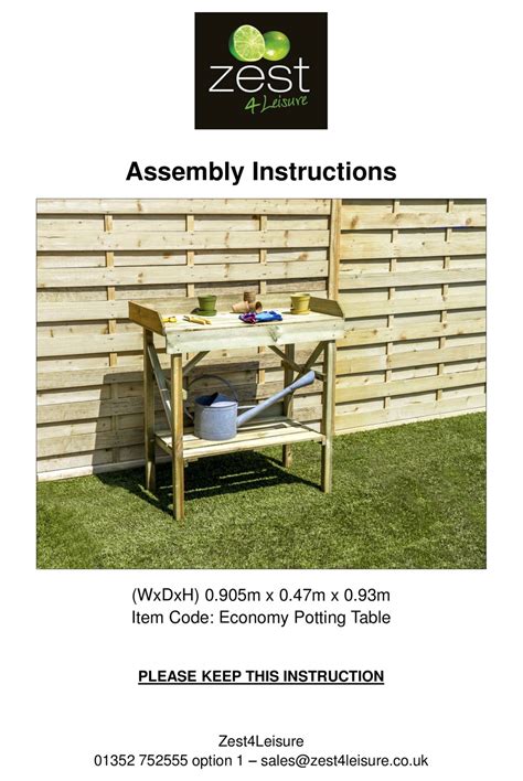 Zest 4 Leisure Economy Potting Table Assembly Instructions Pdf Download