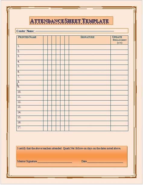 11 Free Sample School Attendance Sheet Templates Printable Samples