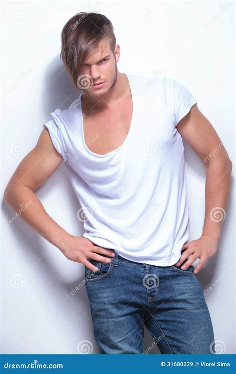 Fashion Man With Hands On Hips Looks At You Stock Image Image Of