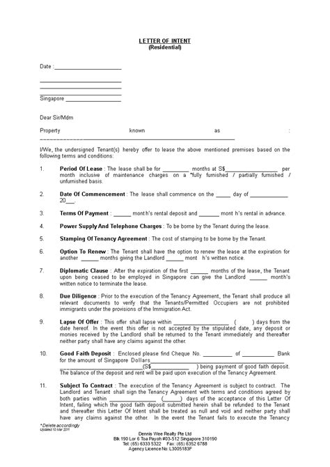 Letter Of Intent Real Estate Template