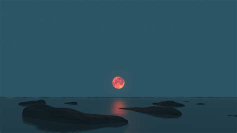 Wallpaper Sea Night Sky Moon Moonlight Horizon Dusk Lunar