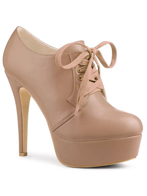 allegra k women s round toe lace up stiletto high heel ankle platform boots
