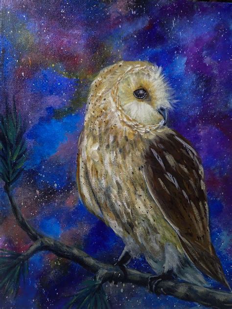Cosmic Owl Acrylic On Canvas 11x14 Combined 2 Tutorials From