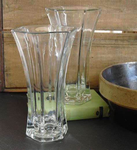 Vintage Tall Clear Six Sided Glass Flower Vase Spring Flower Holder Floral Arrangements