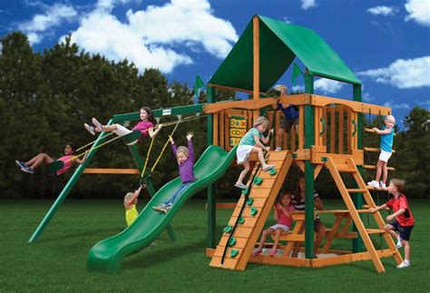 Gorilla Playsets Chateau Wvinyl Canopy Wooden Swing Set Backyard