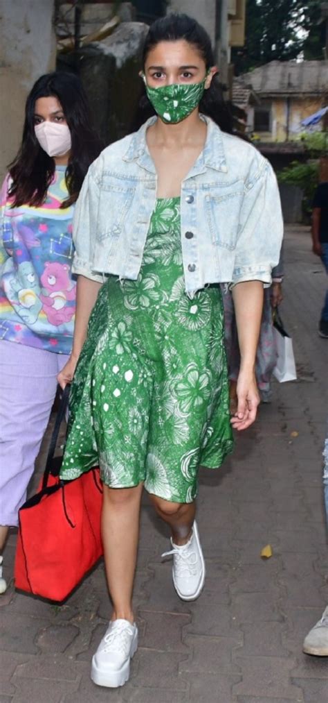 Alia Bhatts Printed Green Dress And Matching Mask Combination Is