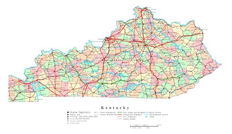 Laminated Map Large Detailed Administrative Map Of Kentucky State